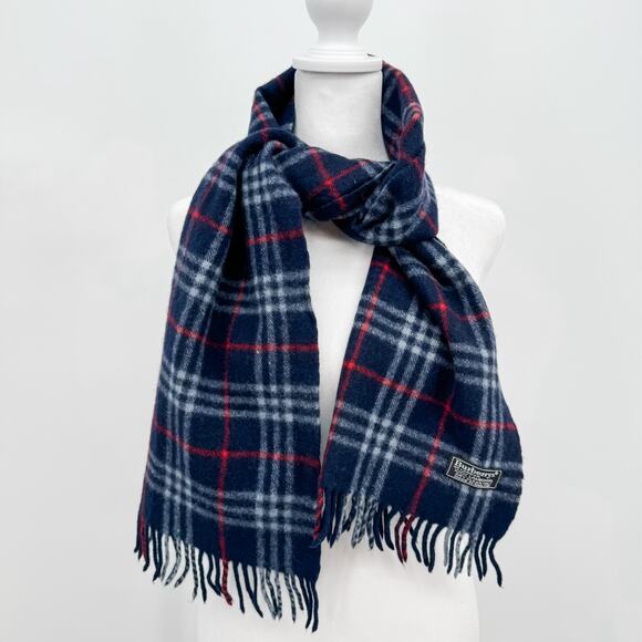 Burberry Scarf Wool Authentic Navy Plaid Nova Check Winter Fringe Lambswool - Picture 4 of 5